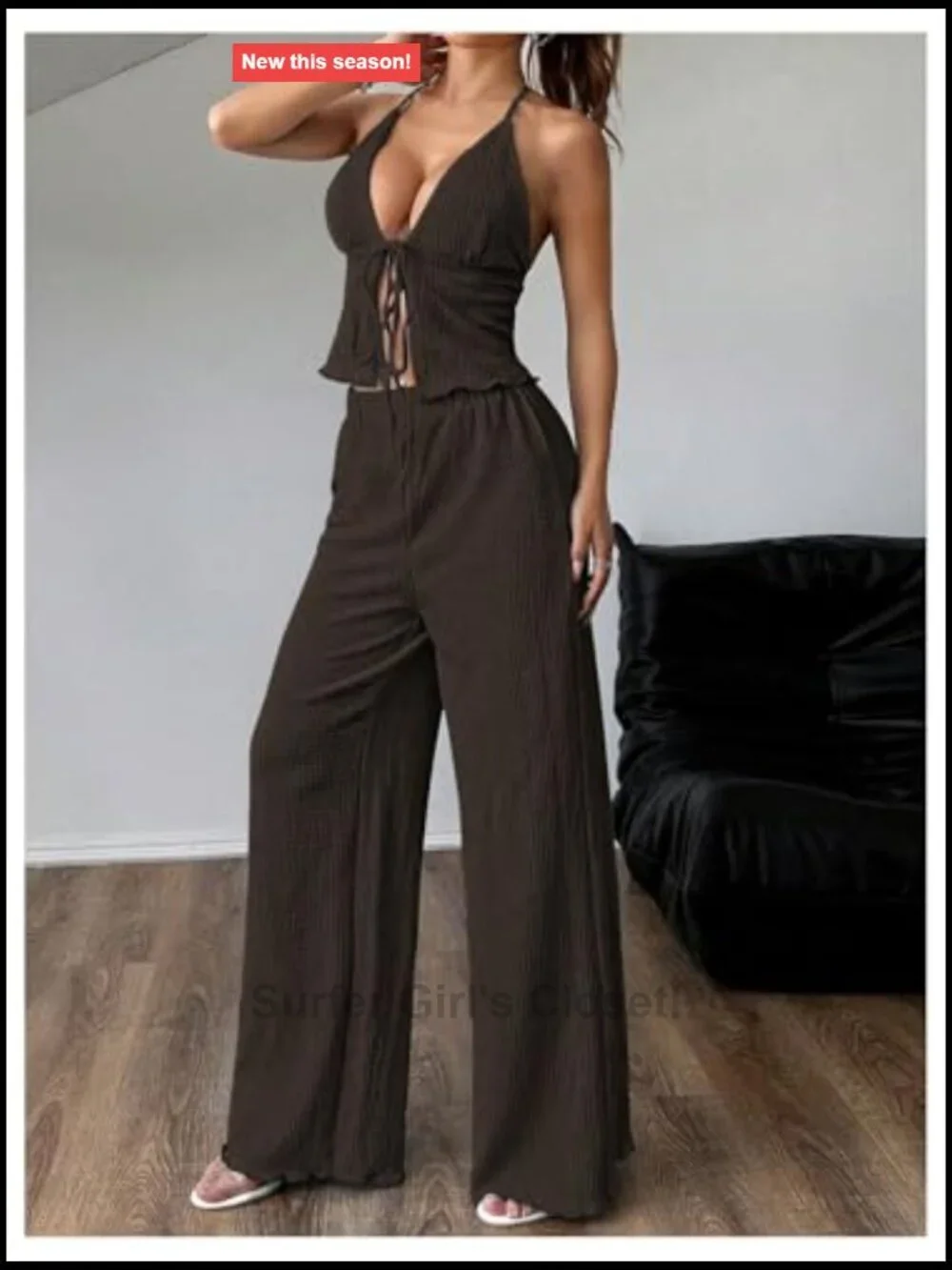 2 Piece Camisole Pants Set Halter Top Wide Leg Pant Summer Outfit